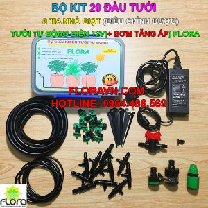 Bộ KIT tưới FLORA 20 vòi tưới 8 tia nhỏ giọt bơm tăng áp