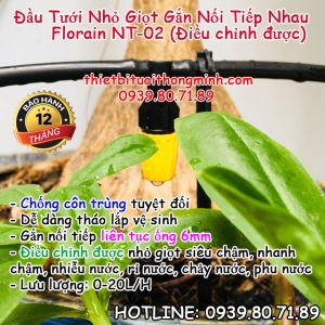 Béc nhỏ giọt gắn nối tiếp liên tục ống 6mm điều chỉnh Florain