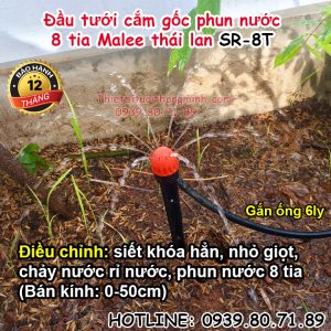 Đầu béc tưới cắm gốc phun nước 8 tia nhỏ giọt điều chỉnh Malee thái lan