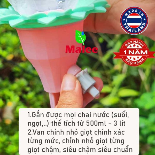 Vòi tưới cây nhỏ giọt gắn chai nước suối tự chạy chậm thái lan Malee